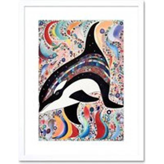 Wall Art Print Modern Folk Art Pattern Orca Whale Artwork Framed 9X7 Inch - White - W7 inch x H9 inch