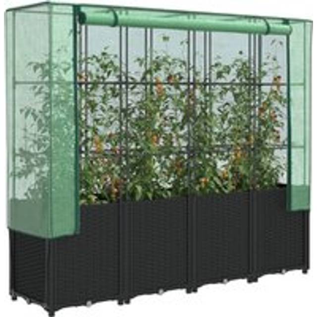Raised Bed with Greenhouse Cover Rattan Look 160x40x153 cm - Black - One Size