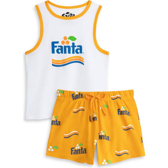 (Medium) Coca Cola Vest and Shorts Pyjama Set (Womens Orange)