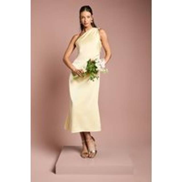 Ruched Side Detail One Shoulder Satin Bridesmaid Dress - Butter - 10