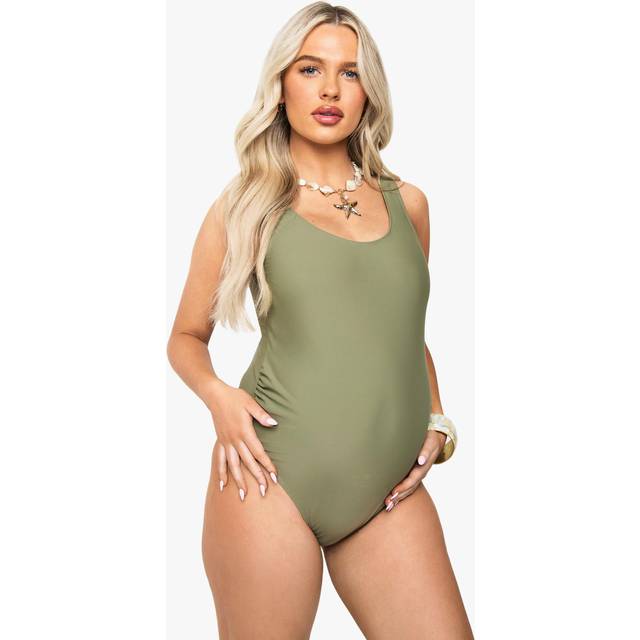 Womens Maternity Ruched Bump Support Swimsuit - Green - 16