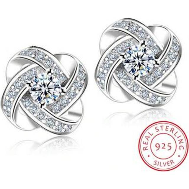 SHEIN 925 Sterling Silver Earrings For Women Sterling-Silver-Jewelry Zirconia Eternal Heart Twist Earrings