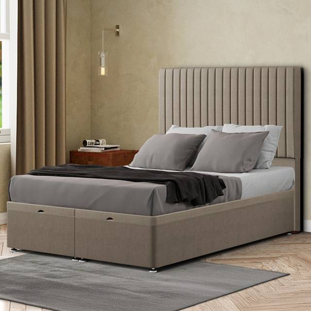 Eleganza Maryland Single Mink Malham Weave Ottoman Bed with Floor Standing Headboard - Cream