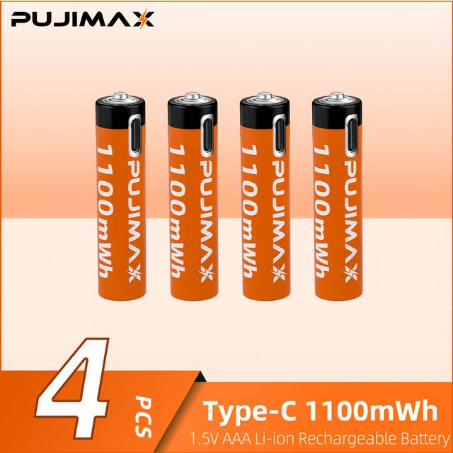 TEMU Rechargeable Lithium Battery Aaa 1.5v Type-c Charging1100mwh Orange High-capacity Power Stronger