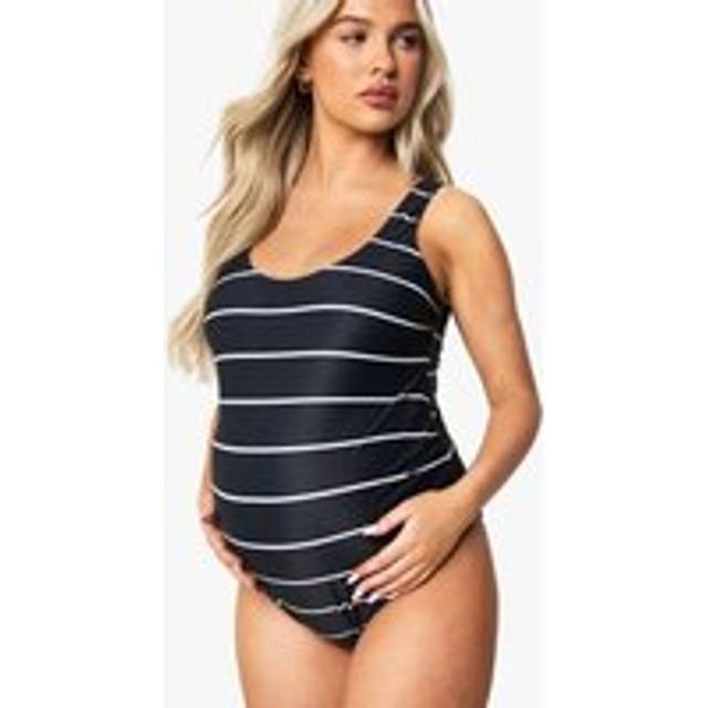 Womens Maternity Stripe Scoop Neck Swimsuit - Black - 16