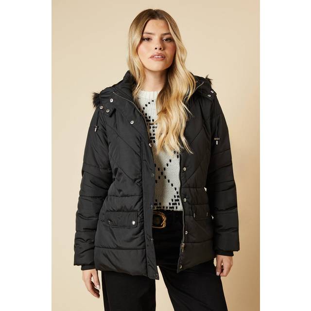 Womens Short Luxe Quilted Padded Puffer Belted Coat - Black - 6