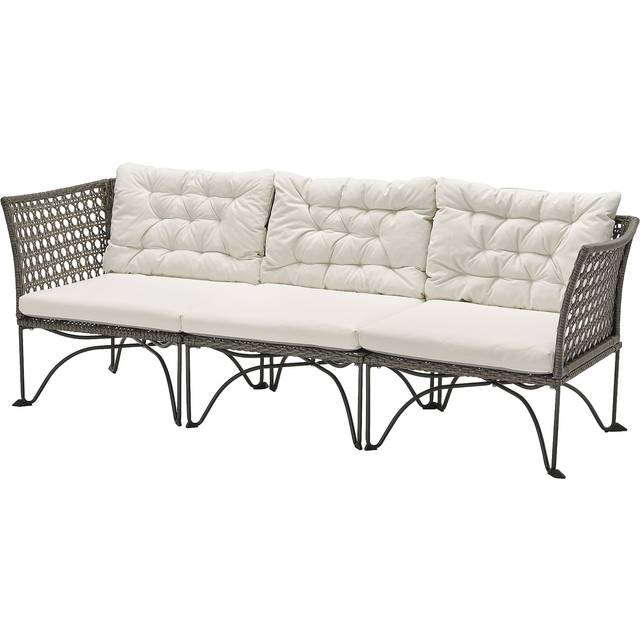 JUTHOLMEN 3-sits modulsoffa, utomhus, mörkgrå/Kuddarna ljust gråbeige, 210x73 cm