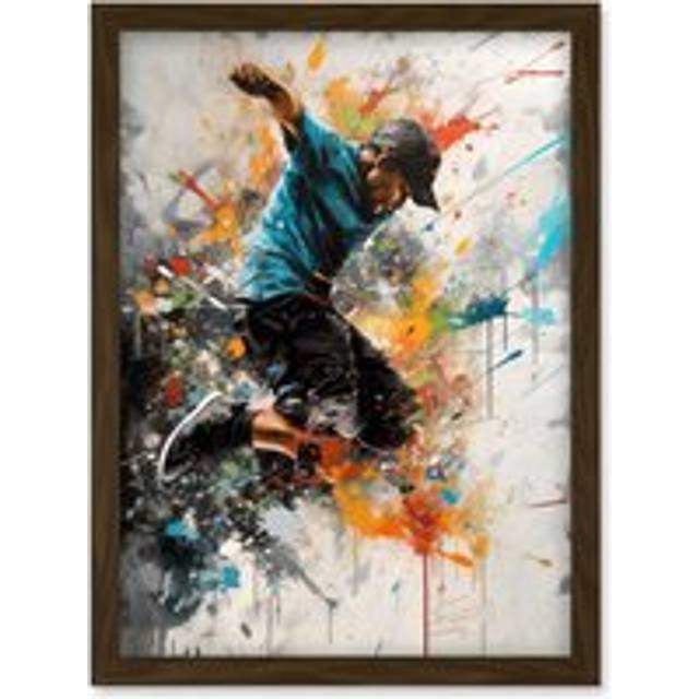 Parkour Jump Urban Sport Paint Splat Action Shot Artwork Framed Wall Art Print A4 - Brown - One Size