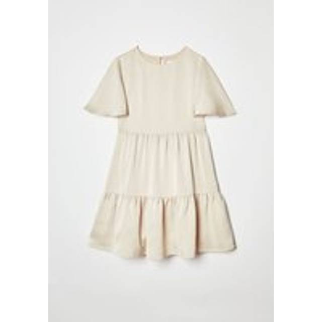 Girls Satin Back Crepe Tiered Angel Sleeve Dress - Champagne - 3-4 Years