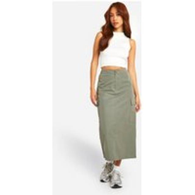 Womens Nylon Cargo Column Midaxi Skirt - Green - 6, Green