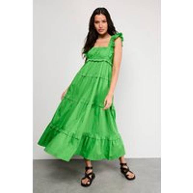 Womens Petite Poplin Frill Tier Midi Sundress - bright green - Bright Green - 12