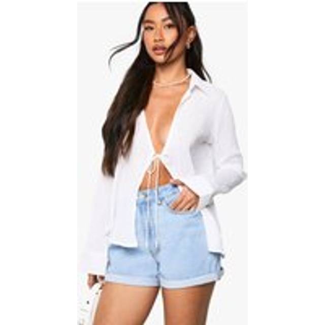 Womens High Waisted Roll Hem Denim Shorts - Grey - 10