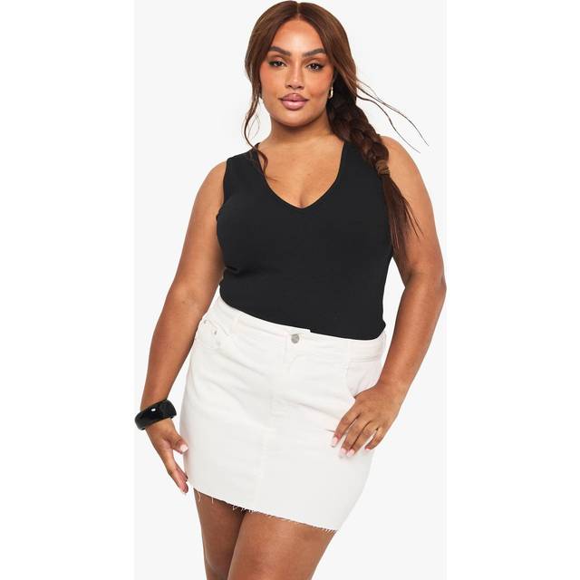 Womens Plus Rib V Neck vest Top - Black - 18