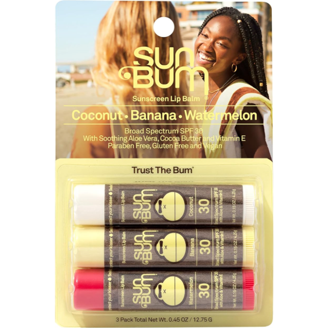 Sun bum spf 30 triple pack sunscreen lip balm, 12.g coconut-banana-watermelon