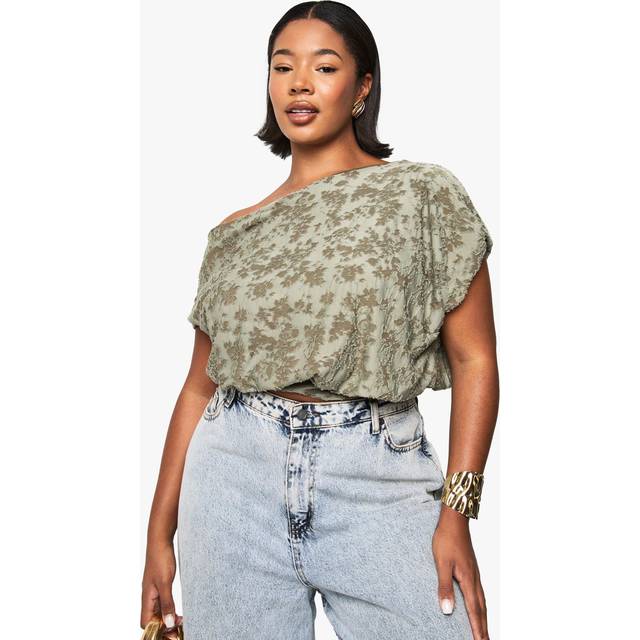 Womens Plus Burnout Slouchy Off The Shoulder Top - Green - 28, Green