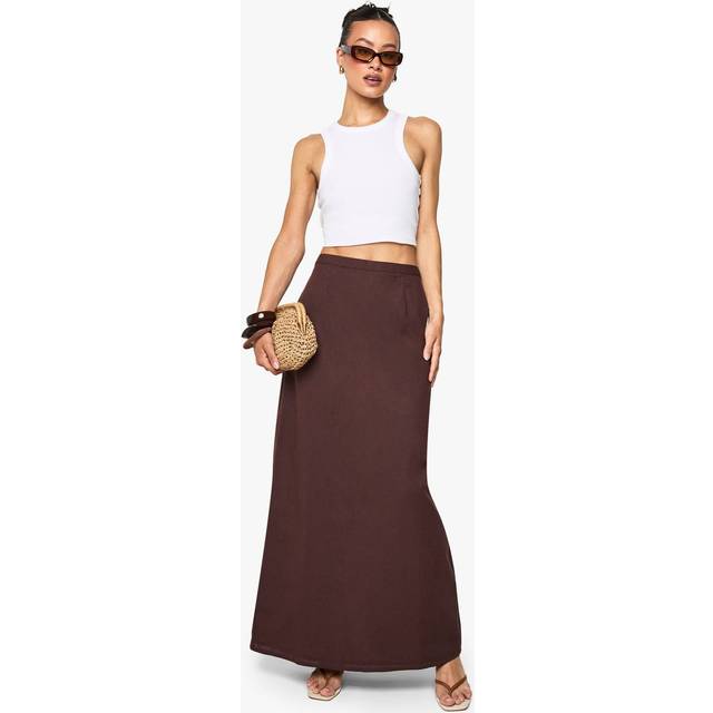 Womens Tall Linen Split Back Maxi Skirt - Brown - 8