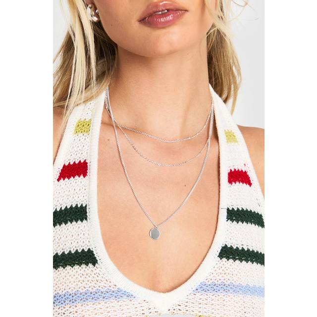 Womens 3 Pack Silver Pendant Layered Necklaces - Grey - One Size, Grey