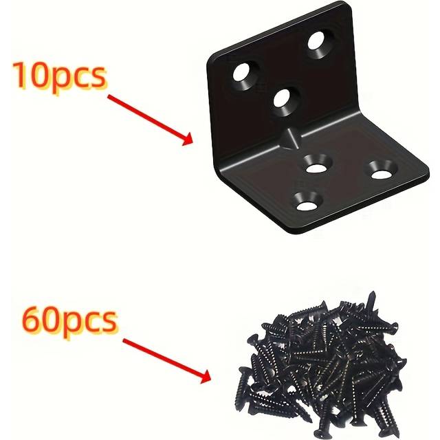 TEMU 70pcs Heavy Duty Black L-shaped Angle Brackets, Adjustable Height, Waterproof Iron Hardware With Pre-drilled Holes For Easy Assembly