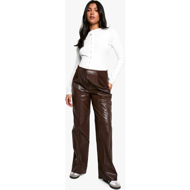 Womens Maternity Over Bump Seam Detail Pu Slim Fit Trouser - Brown - 12