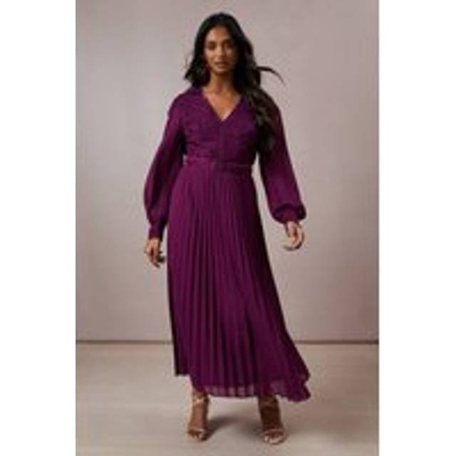 Oasis Womens Occasion Floral Organza Pleated Midi Dress - Purple - Size 10 UK