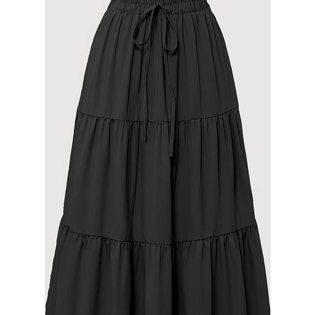 TEMU Women' Pleated A-line Swing Long Skirts Beach Elastic High Waisted Skirts