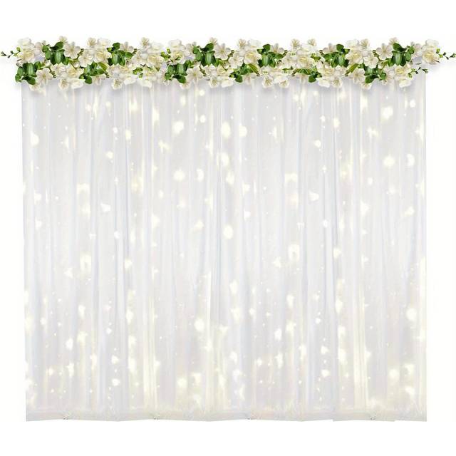 TEMU 2x2m Elegant Photography Backdrop Curtain With Floral Accents And Dotted Pattern - Detachable For Weddings, Parties,