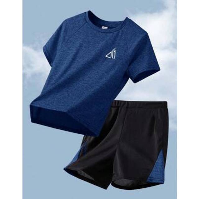 SHEIN 2pcs Set Teen Boy&#39;s Contrast Color Block Printed T-Shirt And Shorts Sports Suit;Spring Wear; Teen Boys&#39; Clothing; Kids&#39; Jackets, Spring Back To School