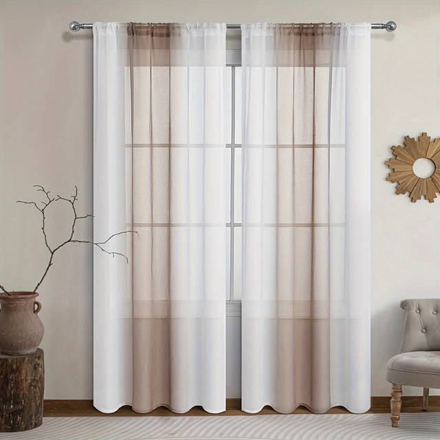 TEMU 2 Panels Of Polyester Gradient Curtains, Sheer Gradient Curtains, Suitable For Kitchen, Bedroom, Study, Café, Living Room, And Home Decoration.