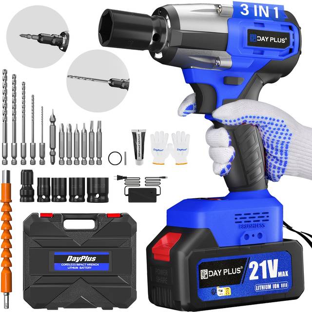 TEMU 21v Cordless Impact Wrench, 1/2" Brushless Power Impact , 2500rpm Electric Wrench, Torque 550n.m, With 4 Sockets, 12 Screwdriver Bits, 4.0ah Car Battery And Carrying Case