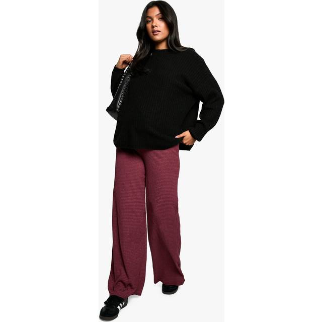Womens Maternity Textured Elasticated Waist Drawstring Wide Leg Trouser - 12, Red