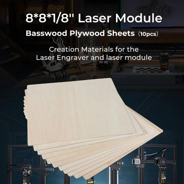Creality  Laser 10pcs Module Basswood Plywood Sheets 8x8x18   Wood Pieces Materials Suitable for warm white