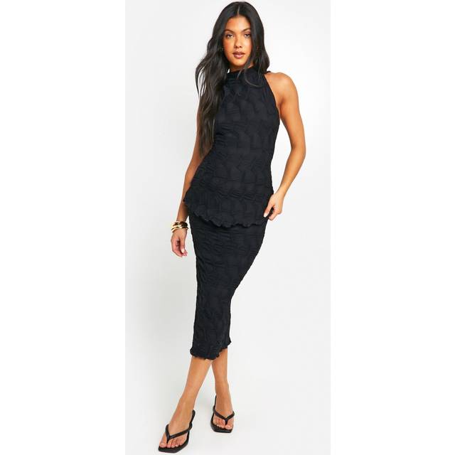 Womens Maternity Textured Jacquard Midi Skirt - Black - 14