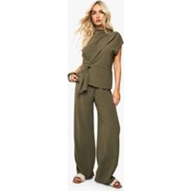Womens Woven Drape Blouse & Trouser Co-Ord - Green - 8