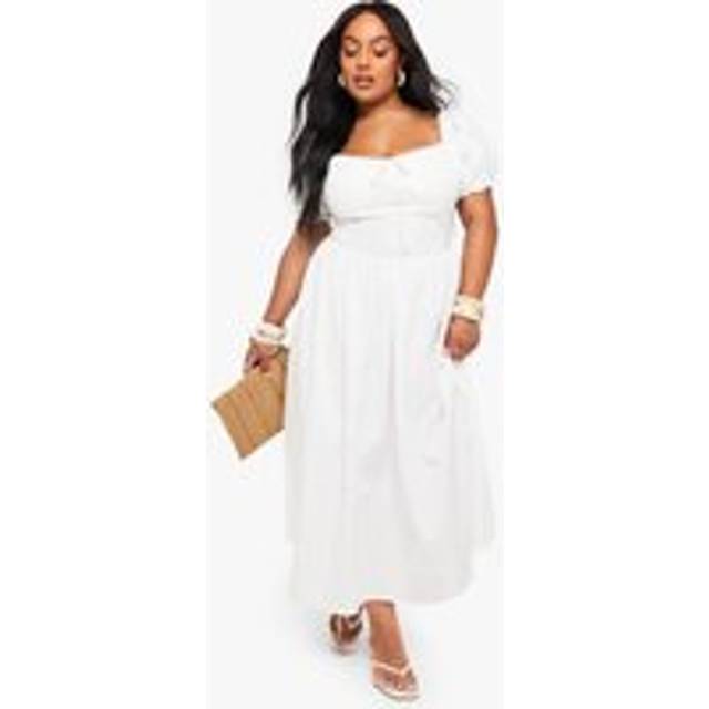 Womens Plus Cotton Milkmaid Midaxi Skater Dress - White - 18, White