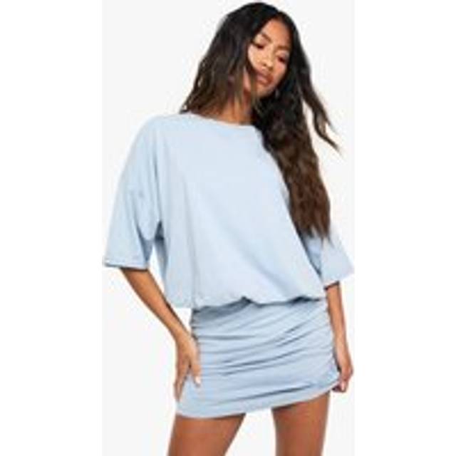 Womens Ruched T-shirt Mini Dress - Blue - 8