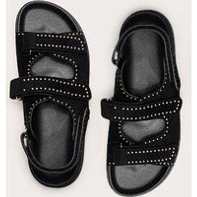 Black Faux Suede Velcro Footbed Sandals, Black - 4