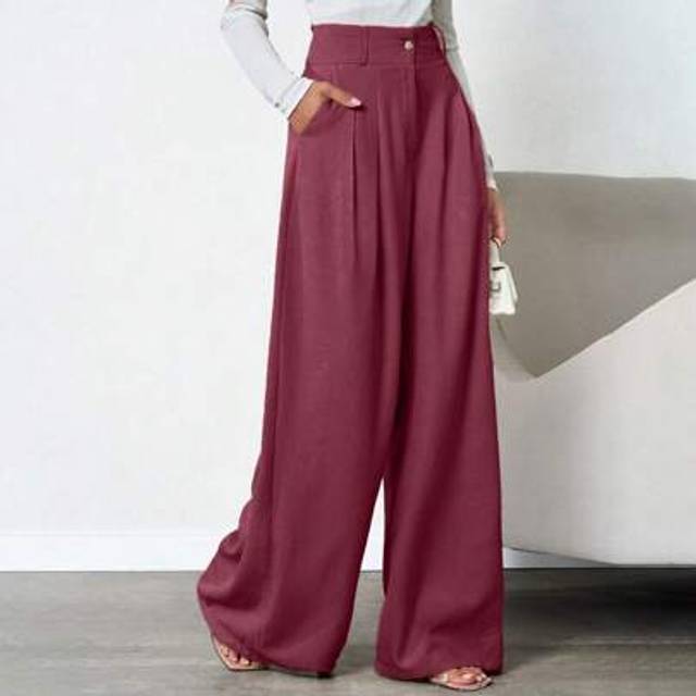 SHEIN 100%Cotton Tall Women Beige Deep Pleated Linen Pant