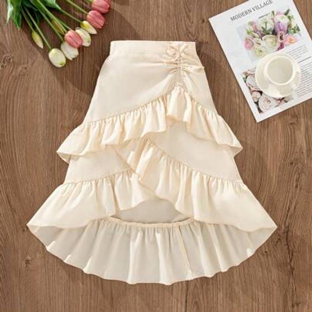 SHEIN Young Girl Solid Color Pleated Simple Casual Mini Skirt, Vacation