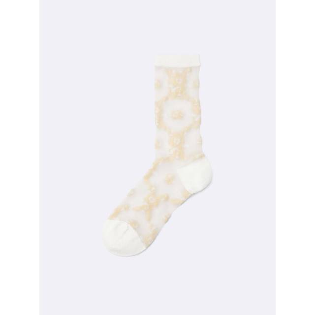 (01 OFF WHITE/ONE SIZE) Gu By Uniqlo Sheer Crew Socks  Flower