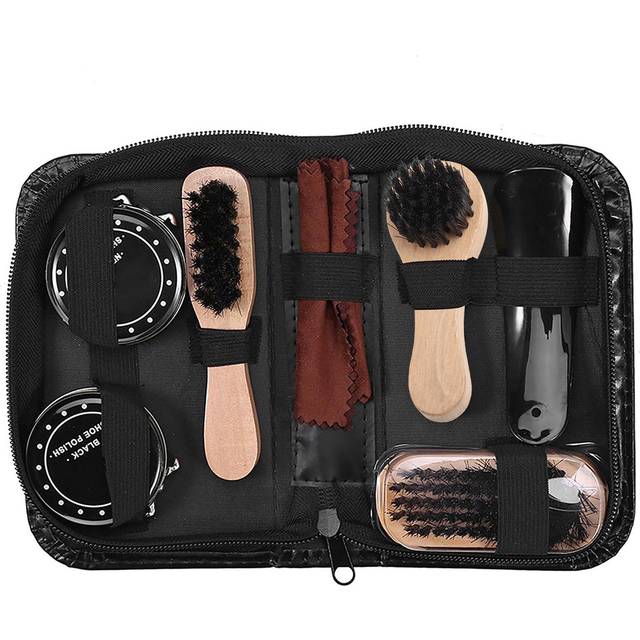 8PCS Leather Shoes Care Tool Boot Polishing Cleaning Kit with Black & Neutral Shoe Polishes