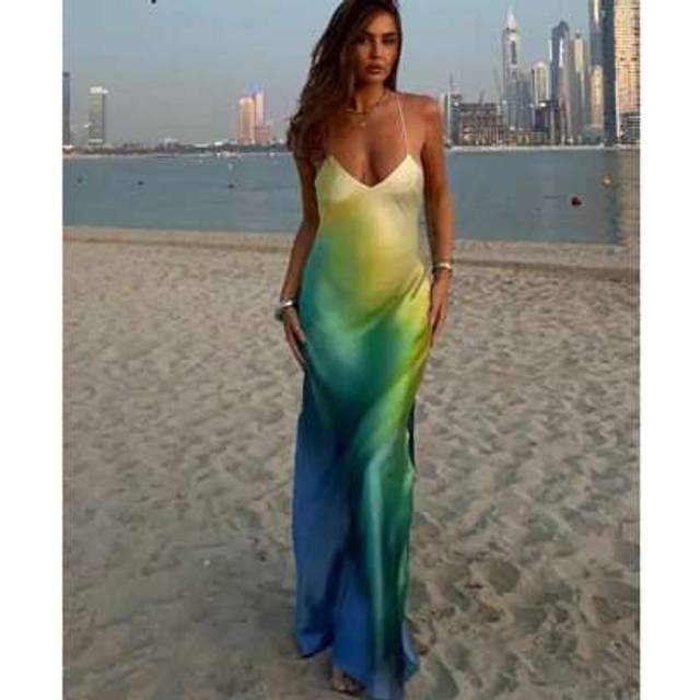 SHEIN Satin Gradient Fishtail Dress, Beachwear Summer