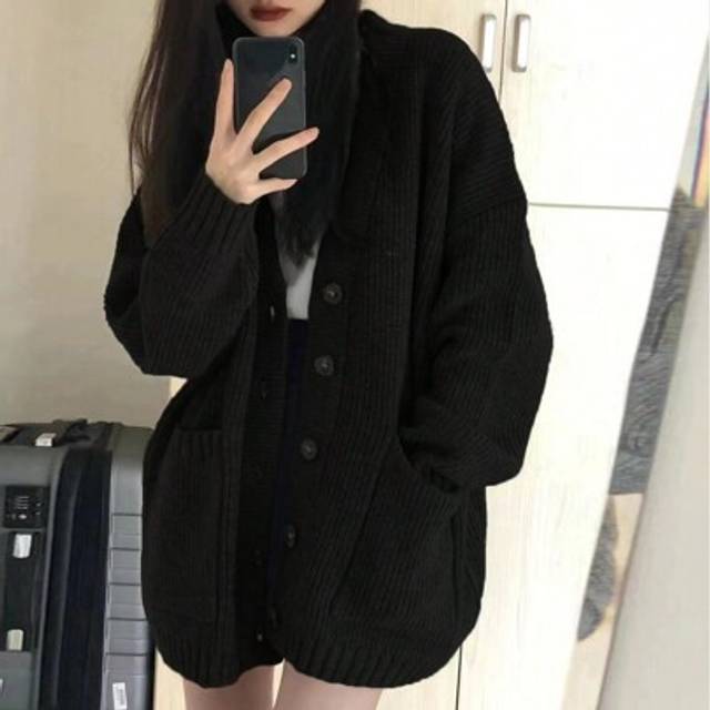 SHEIN Solid Drop Shoulder Oversized Cardigan,Long Sleeve Tops