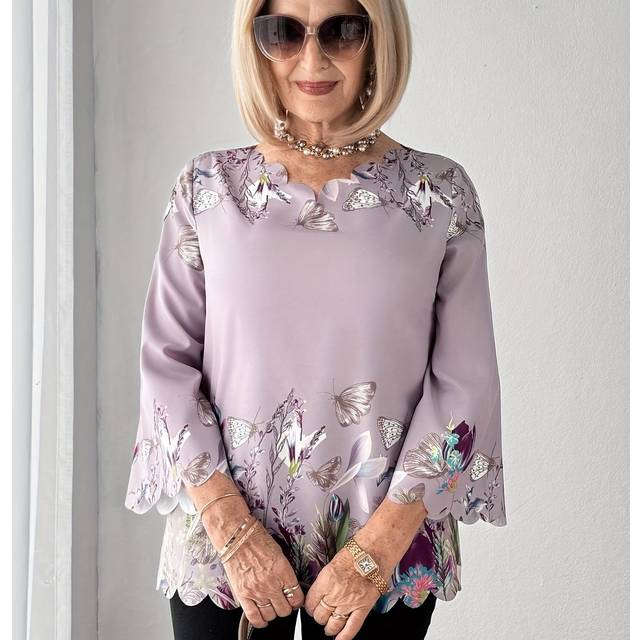 TEMU Women's Elegant Floral Print Blouse - 100% Polyester Semi-sheer Lightweight Shirt With Relaxed Fit, Machine Washable Top For Casual & Formal Wear