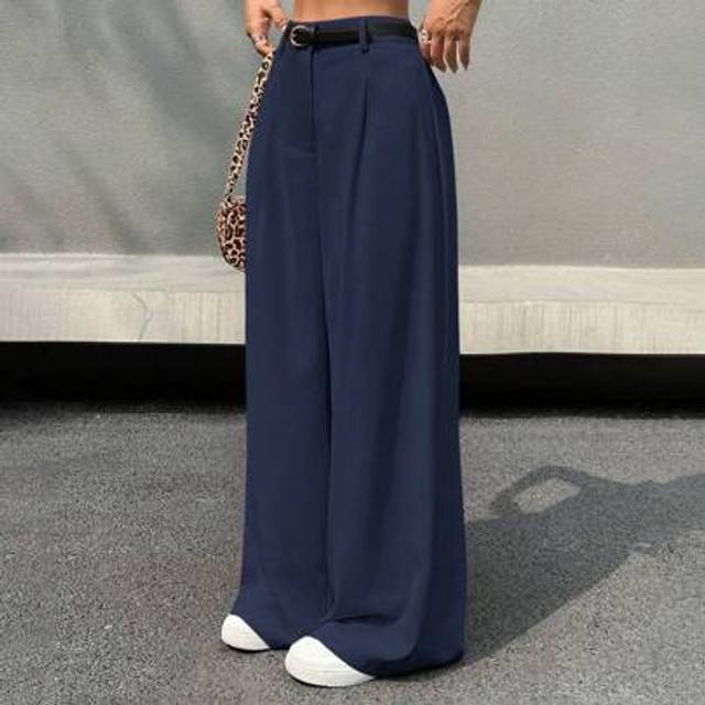 SHEIN Casual Solid Color Wide Leg Pants With Belt
