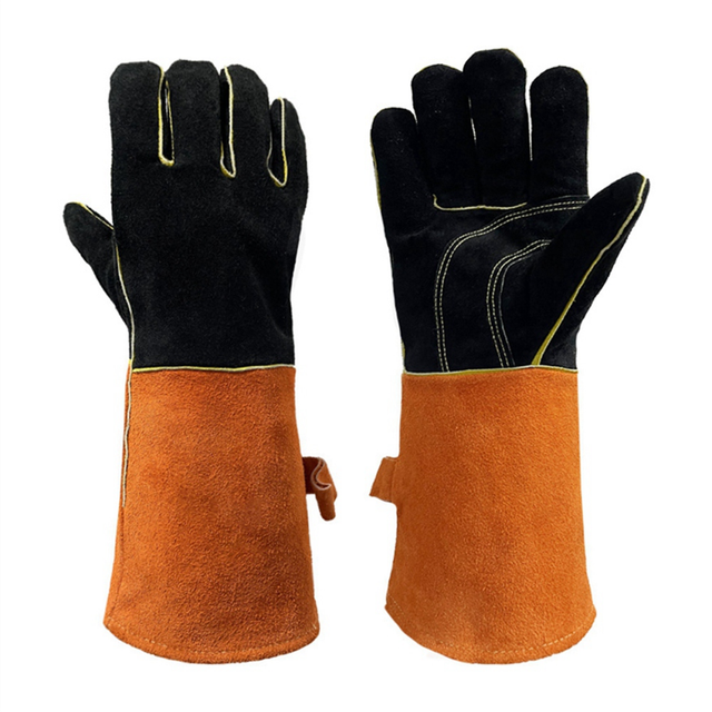 Welding Gloves Thickened Barbecue Welder Leather Gloves, Wear-Resistant Labor Protection Gloves for Construction Sites