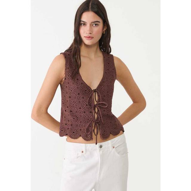 Stradivarius Contrast crochet vest Brown XS