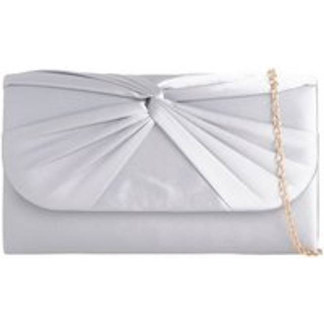 Ruched Satin Clutch in Ivory - Silver - One Size