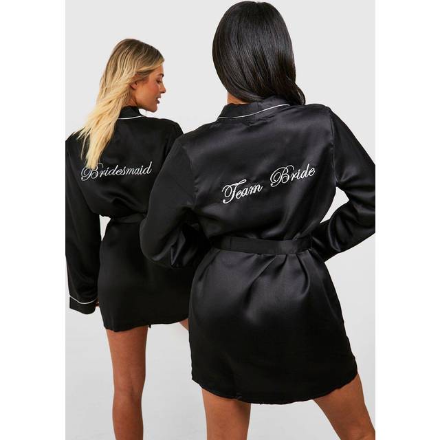 Womens Team Bride Satin Robe - Black - 12, Black
