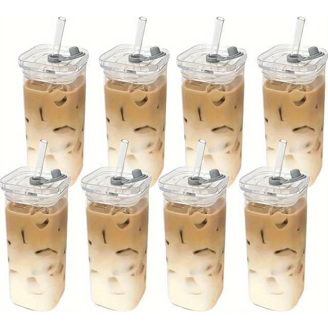 TEMU 4/8pcs Square Glass Cup, Bpa-free, High Borosilicate Material, 13oz Capacity Coffee Cup, Suitable For Office, Home, Travel Drinkware, Gift For Her, Christmas, Halloween, Thanksgiving Best Gifts