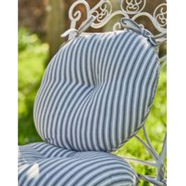 Set of 2 Grey Striped Round Summer Outdoor Garden Chair Seat Pad Cushions - 40cm x 40cm